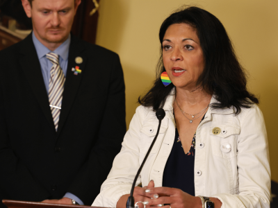 Rep. Anita Somani (right) and Rep. Tristan Rader